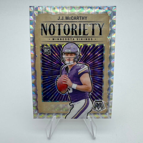 JJ McCarthy 2024 Panini Mosaic RC Notoriety Silver Prizm