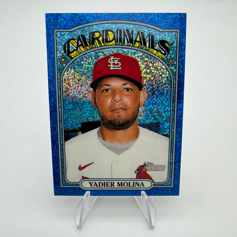 Yadier Molina 2021 Topps Heritage Blue Sparkle