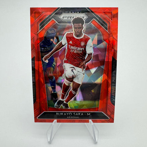 Bukayo Saka 2020-21 Panini Prizm Premier League Red Cracked Ice