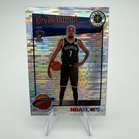 Kevin Durant 2019-20 NBA Hoops Premium Stock Tribute Silver Pulsar Prizm