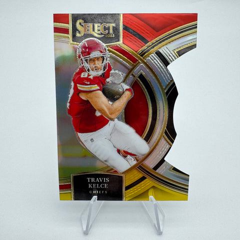 Travis Kelce 2023 Panini Select Red Yellow Prizm Die-Cut