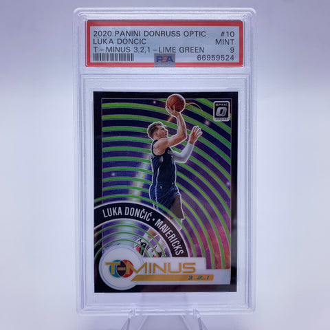 PSA 9 Luka Doncic 2020 Optic T-Minus 3.2.1 Lime Green Prizm #’d 99/149