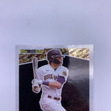 Christian Yelich 2021 Spectra Neon Green Prizm Die Cut #'d 25/25