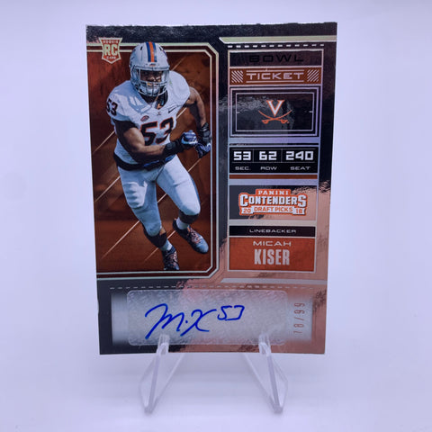 Micah Kiser 2018 Contenders Bowl Ticket RC Auto #'d 78/99